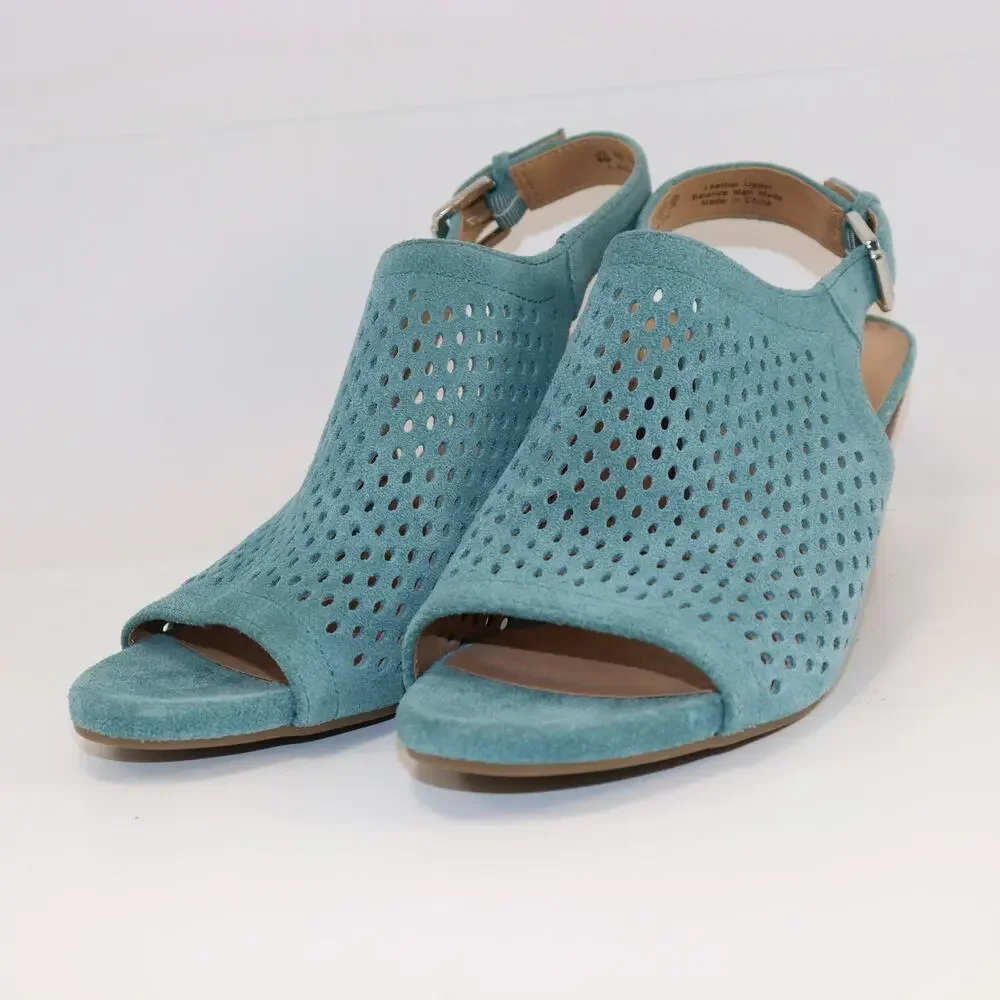 Franco Sarto Monaco‎ Teal Suede Cutout Sandals Slingback Block Heel Women’s 9M